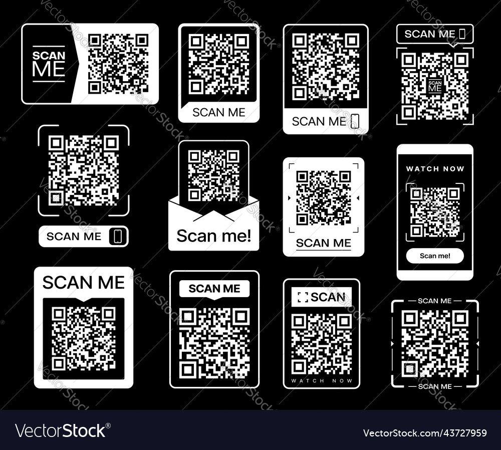 Scan me qr code stickers barcode scanner icons Vector Image