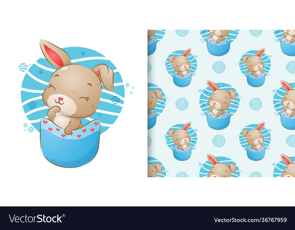 Seamless pattern set rabbit come out