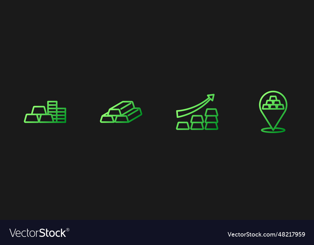 Set line growth arrow with gold bars coin