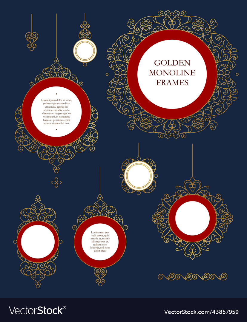 Set of line art frames borders vignette vector image Set of line art frames borders vignette