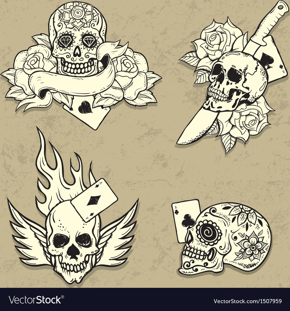 Set of Old School Tattoo Elements Royalty Free Vector Image