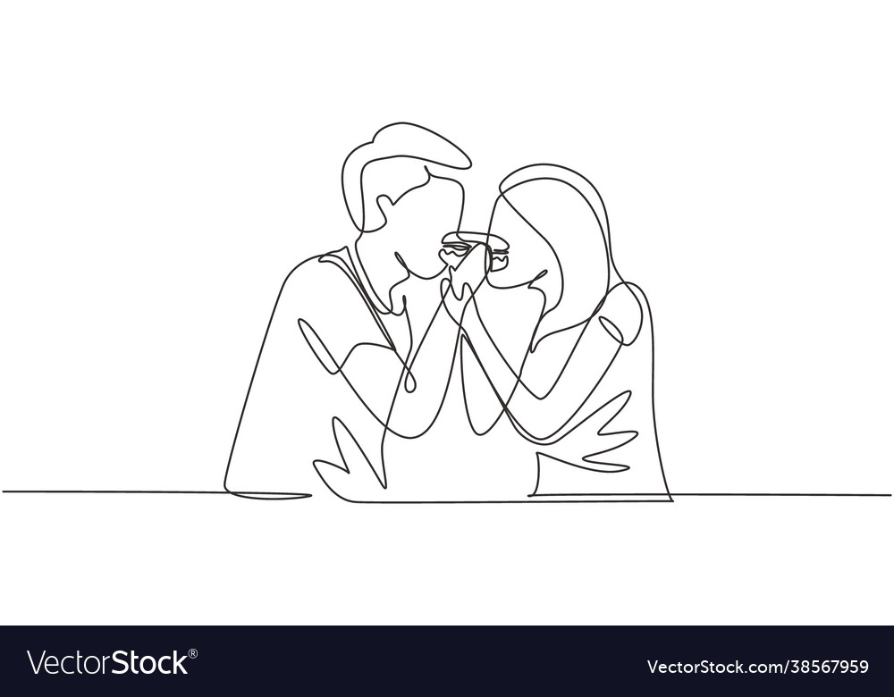 One Single Line Drawing of Young Male and Female Couple Enjoying a