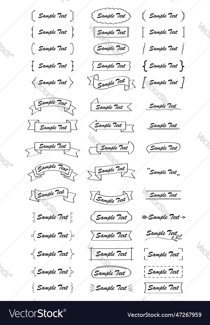 Text title frame set in doodle style label vector image Text title frame set in doodle style label