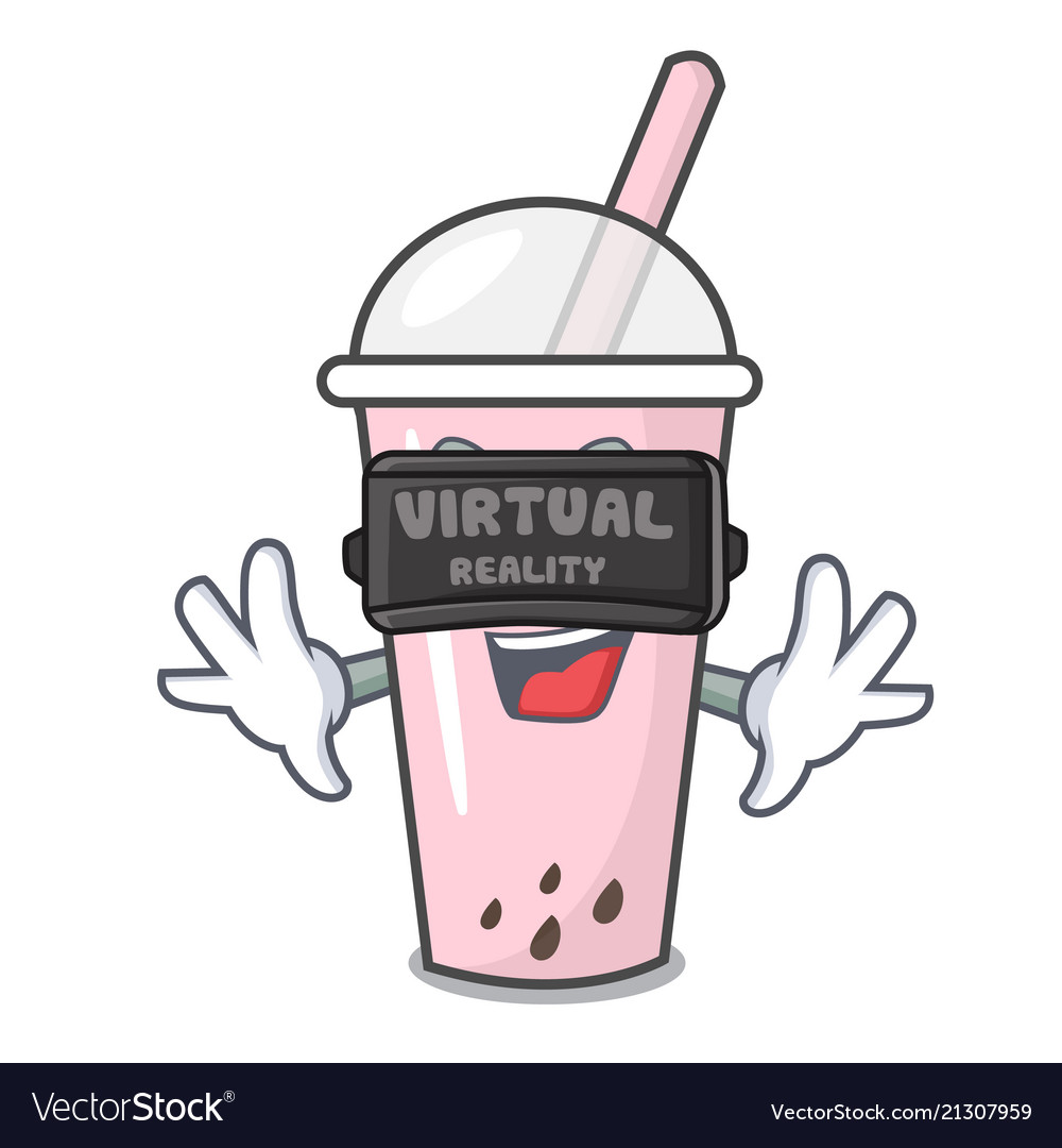 Virtual reality raspberry bubble tea character