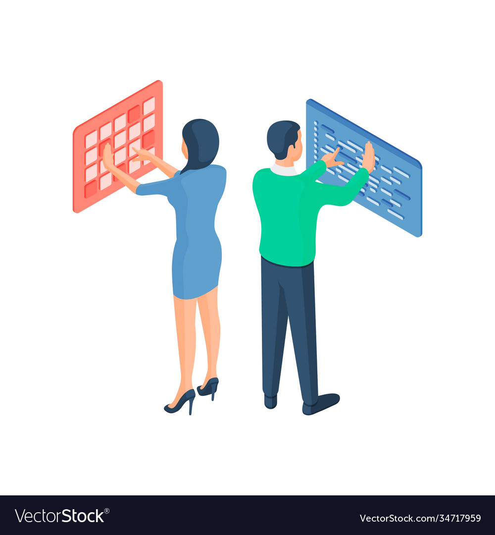Entwicklung der Website und Programmierung isometrisch vector image Entwicklung der Website und Programmierung isometrisch
