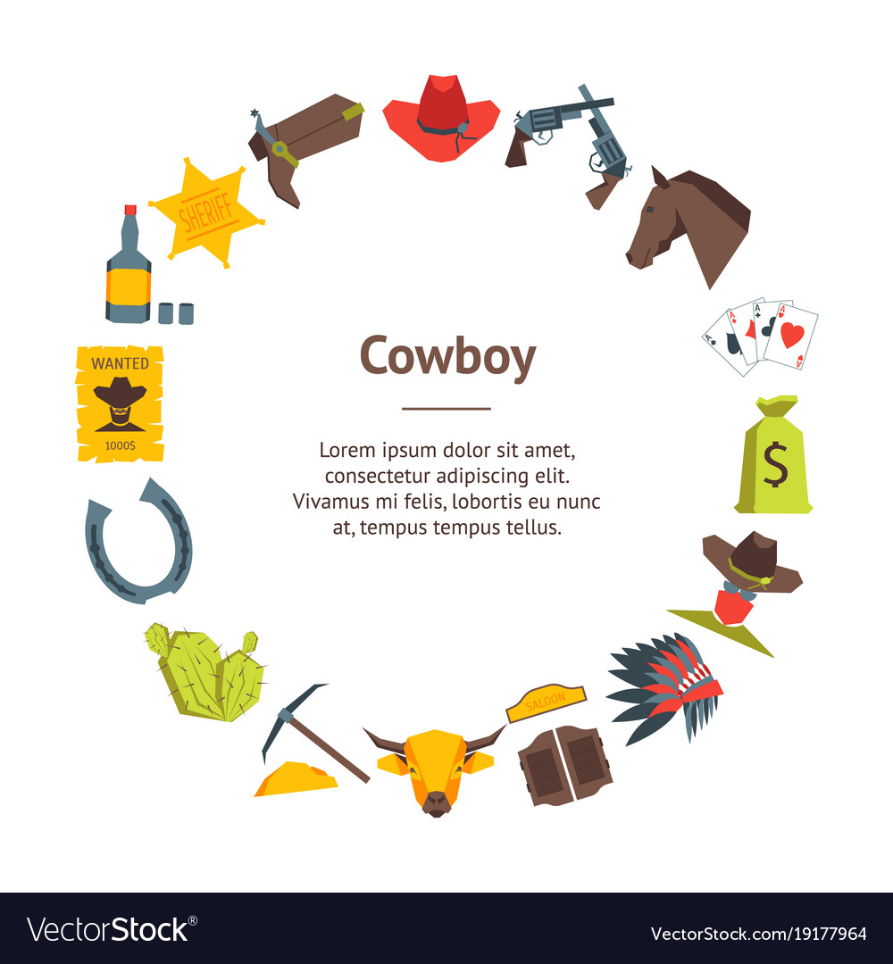 Cartoon Cowboy Banner Card Circle Royalty Free Vector Image