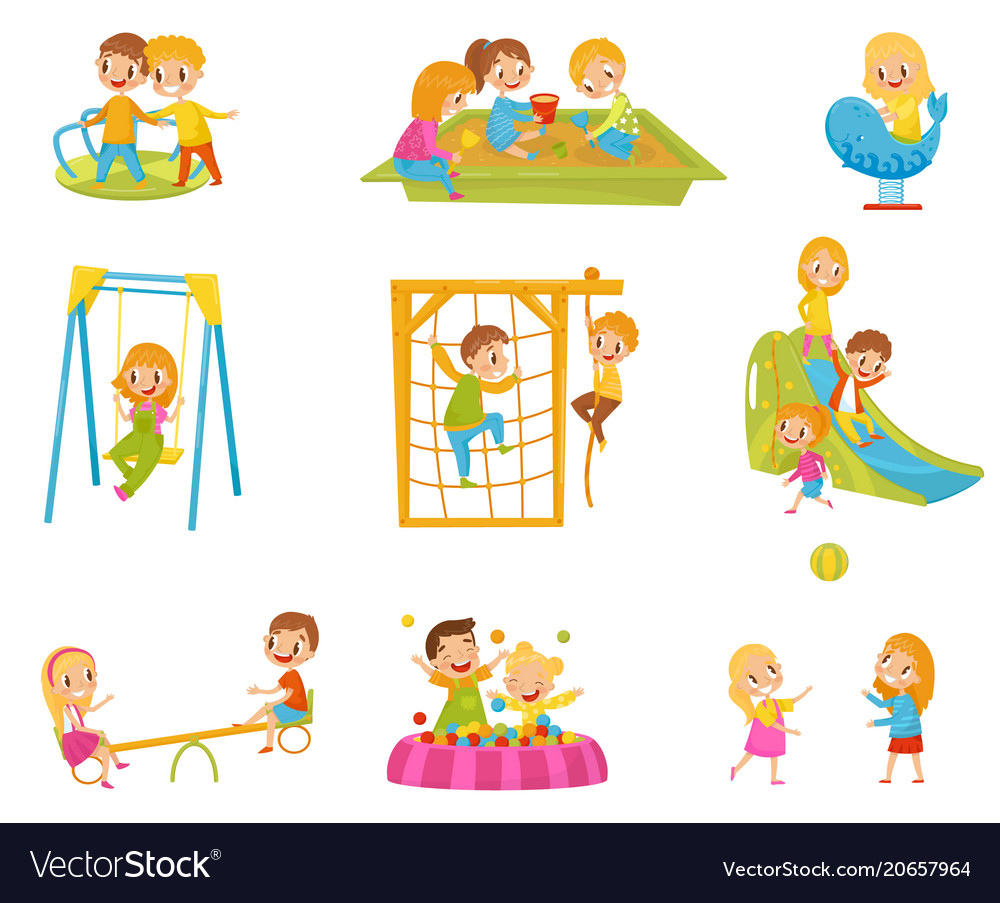 Happy kids playing outdoors set children Vector Image