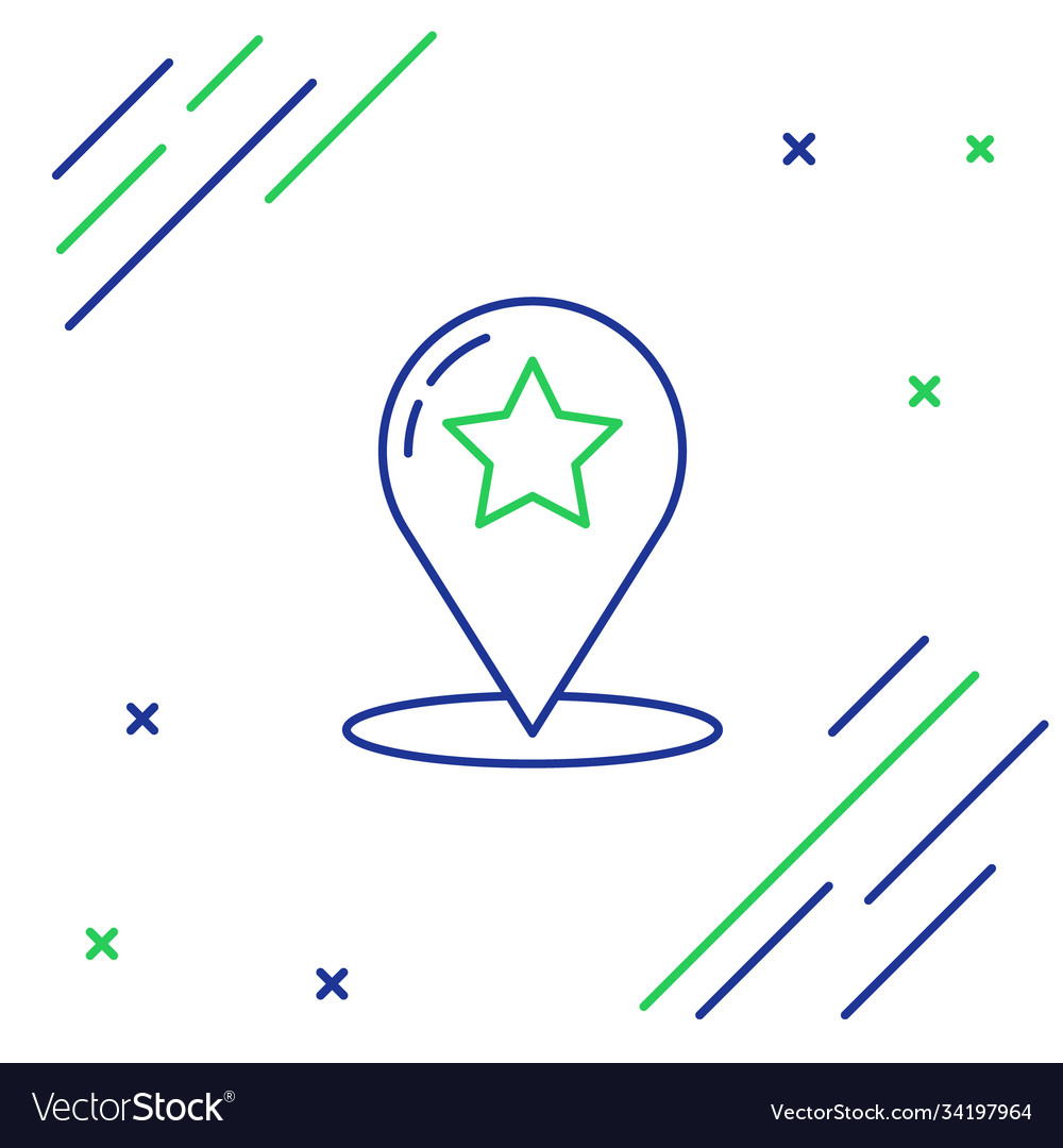 Line map pointer with star icon isolated on white