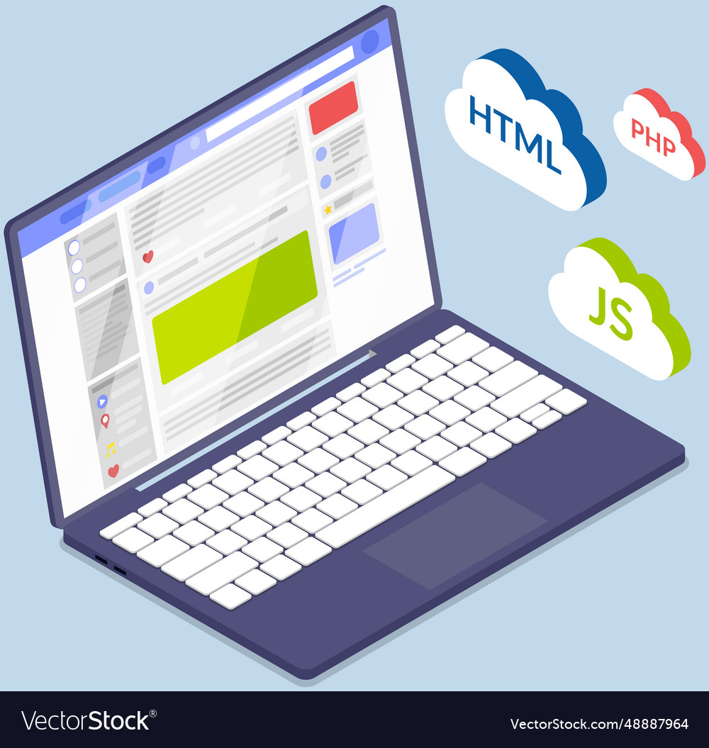 Open laptop with user profile in social media web Vector Image Open laptop with user profile in social media web