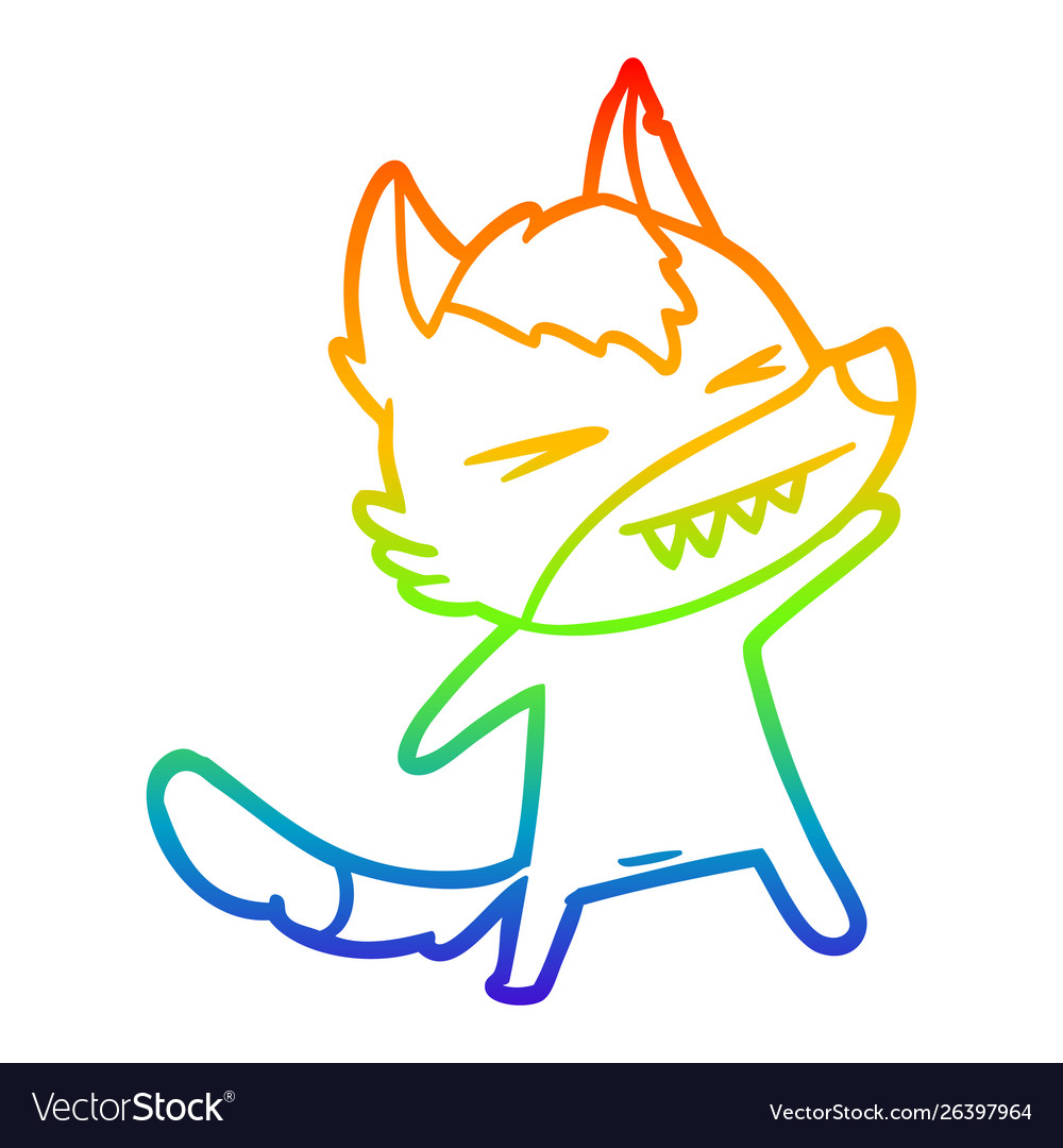 Rainbow gradient line drawing angry wolf cartoon Vector Image