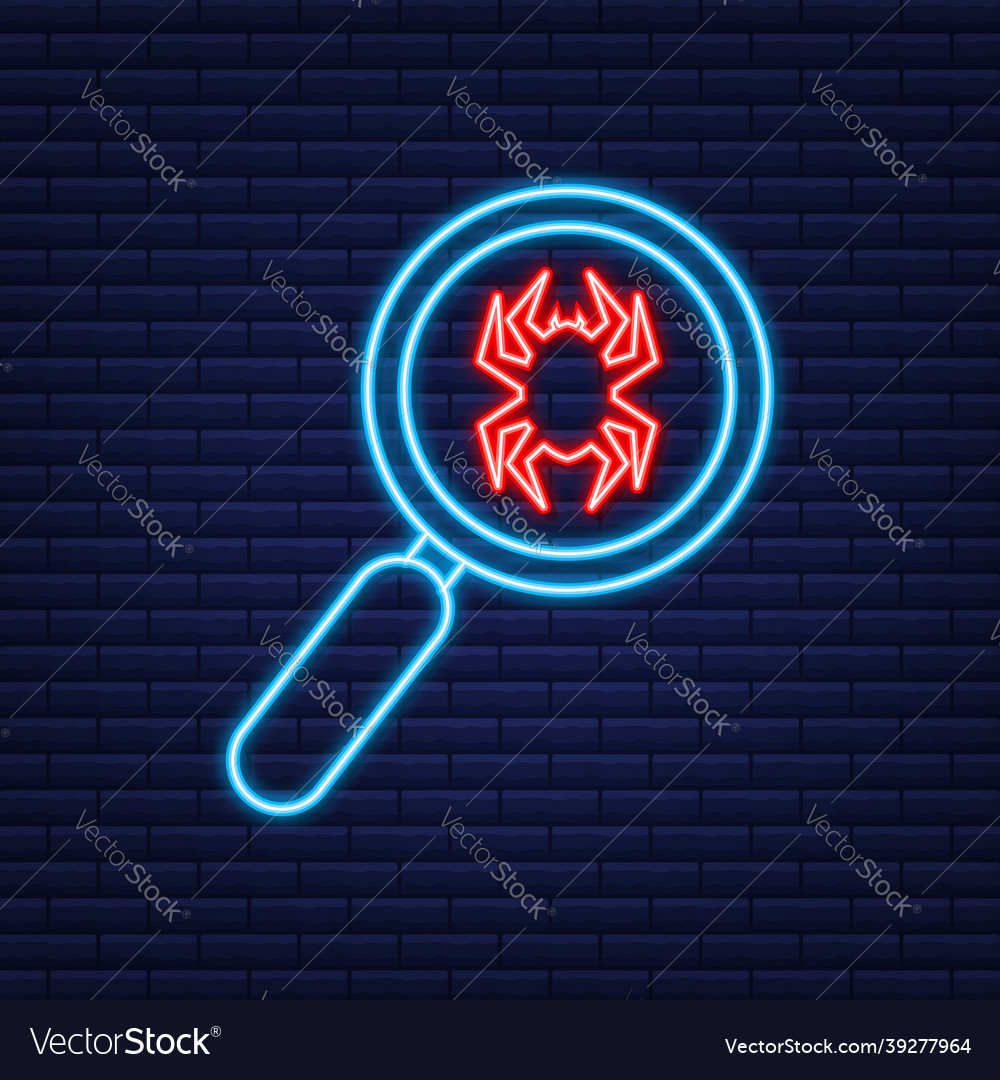 Search virus computer in flat style neon icon