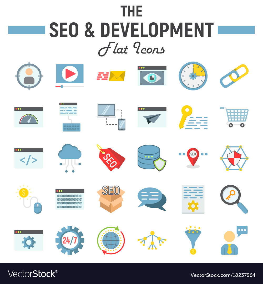 Seo and development flat icon set business signs Vector Image
