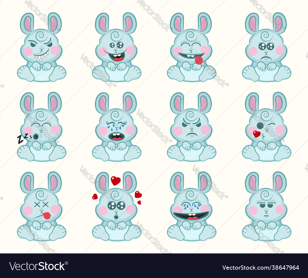 Set cute bunny with different emotions Royalty Free Vector