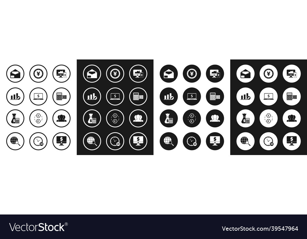 Set financial chart or graph on the computer vector image Set financial chart or graph on the computer