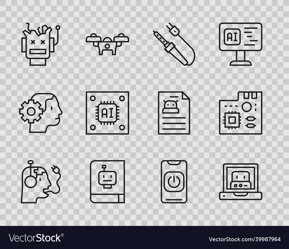 Set line robot charging battery creating Vector Image Set line robot charging battery creating