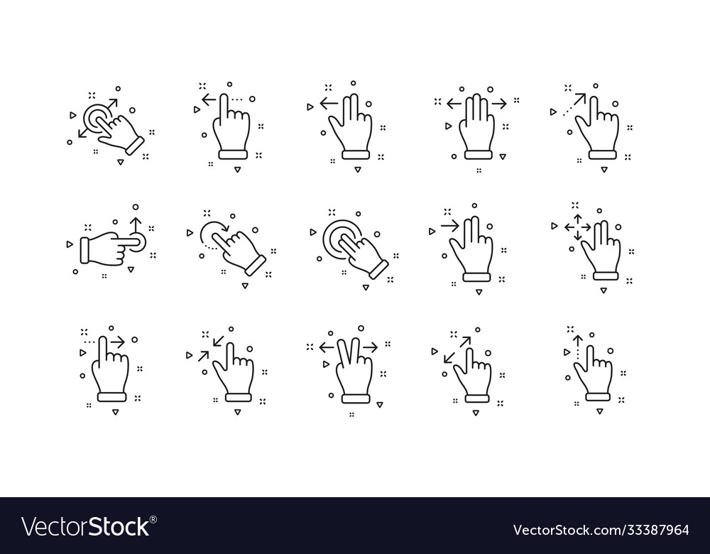 Touchscreen gesture line icons hand swipe slide vector image Touchscreen gesture line icons hand swipe slide