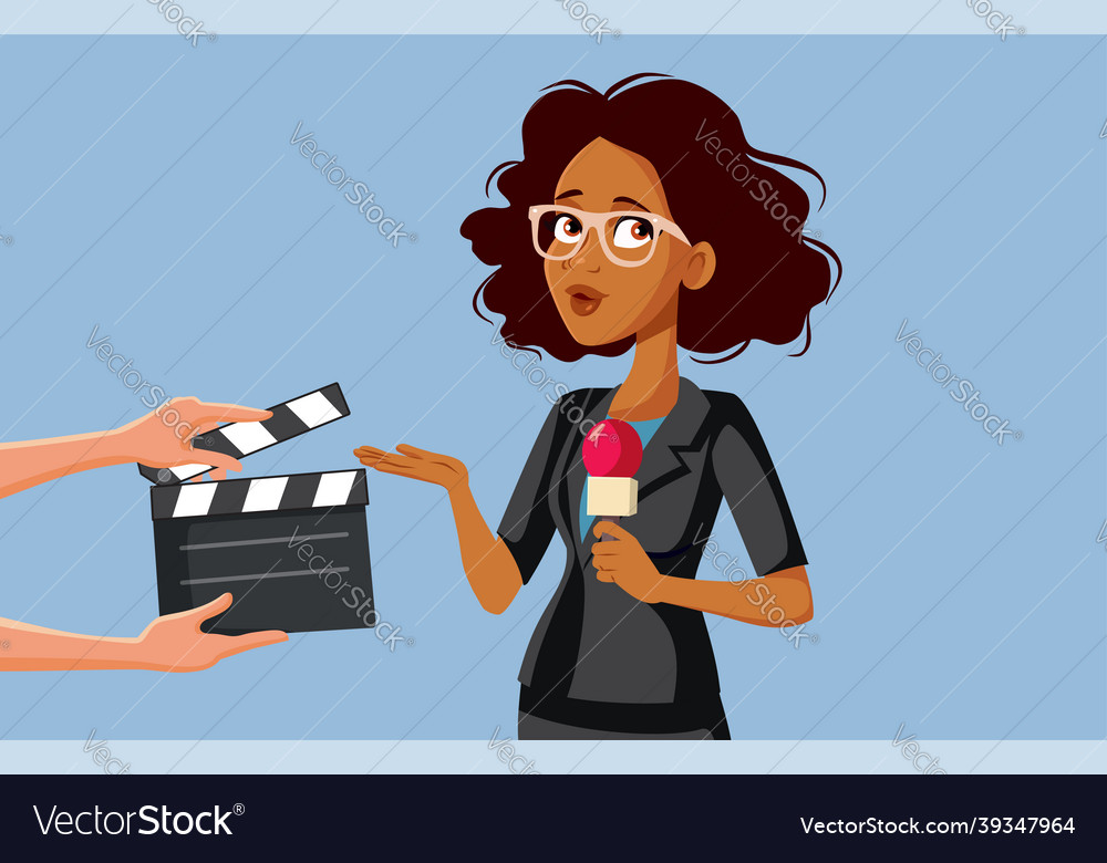 Tv reporter filming a documentary cartoon Vector Image