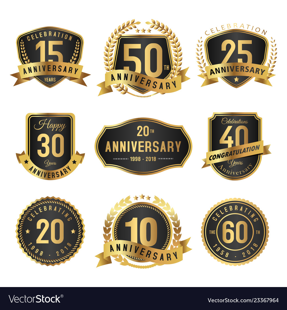 Years anniversary label gold and black vector image Years anniversary label gold and black