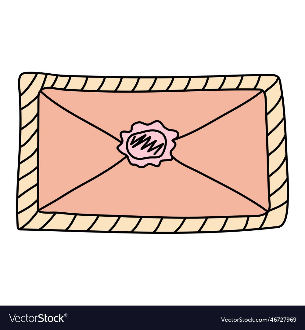doodle-envelope-with-wax-seal-postal-element-vector-image