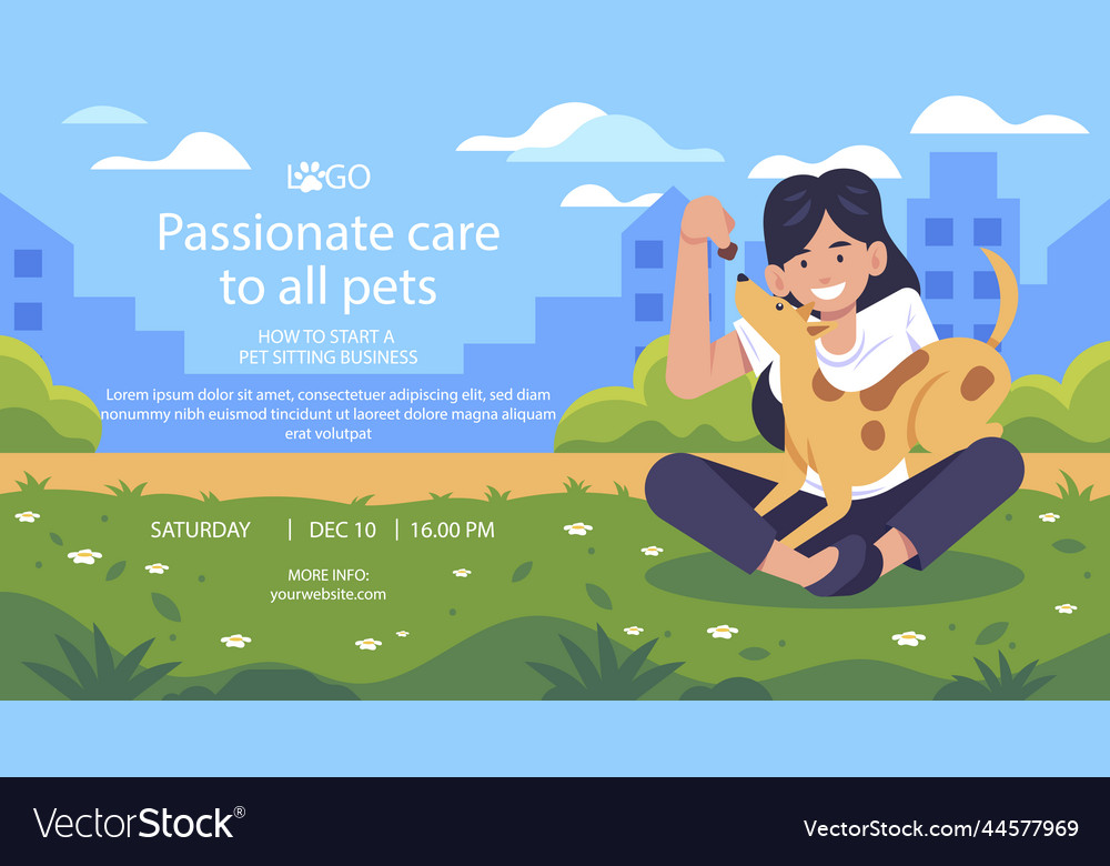 Flat design pet sitting webinar template vector image Flat design pet sitting webinar template