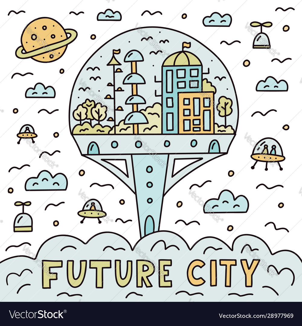 Future city doodle Royalty Free Vector Image - VectorStock