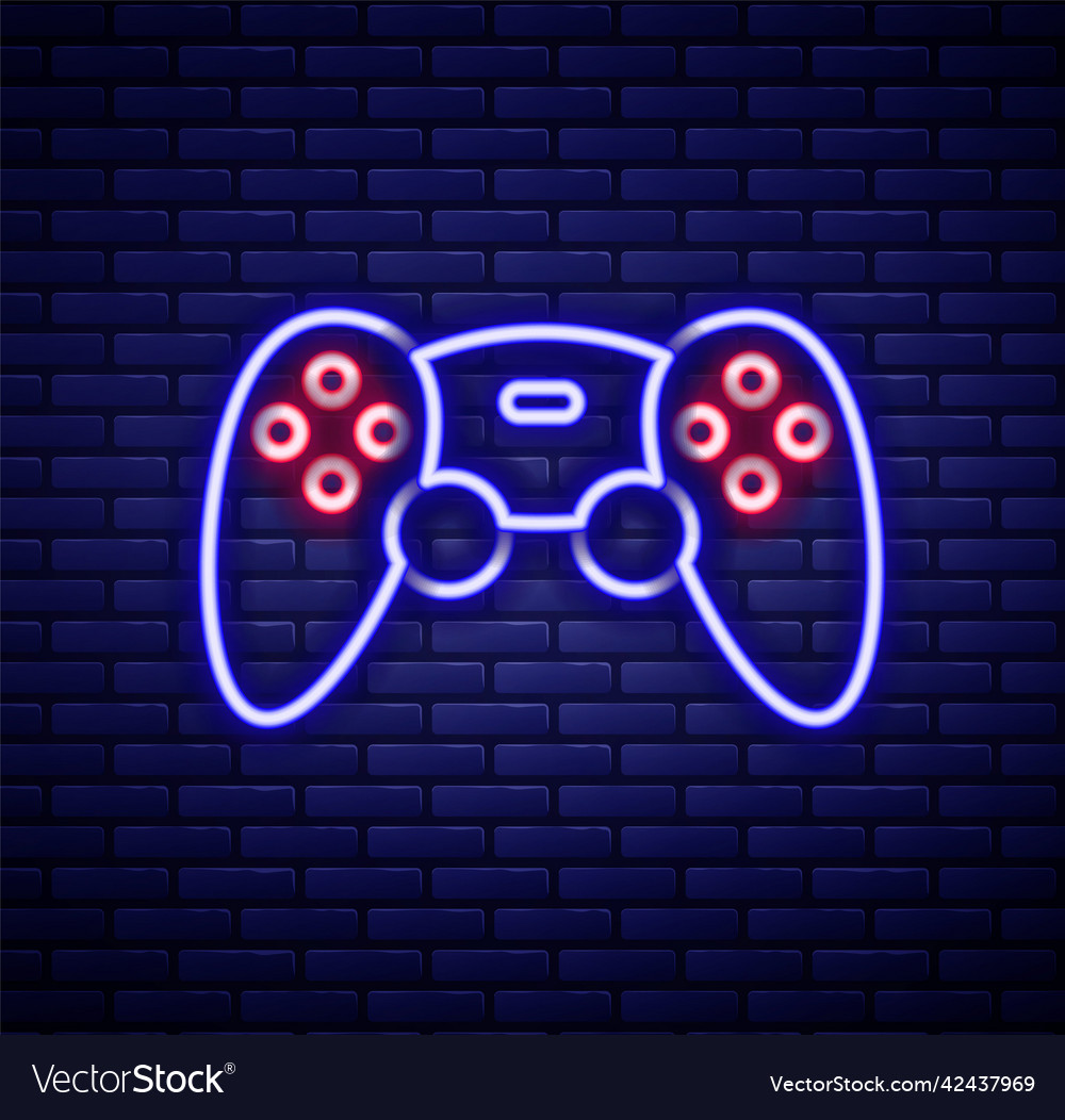 Glowing neon line game controller or joystick vector image Glowing neon line game controller or joystick
