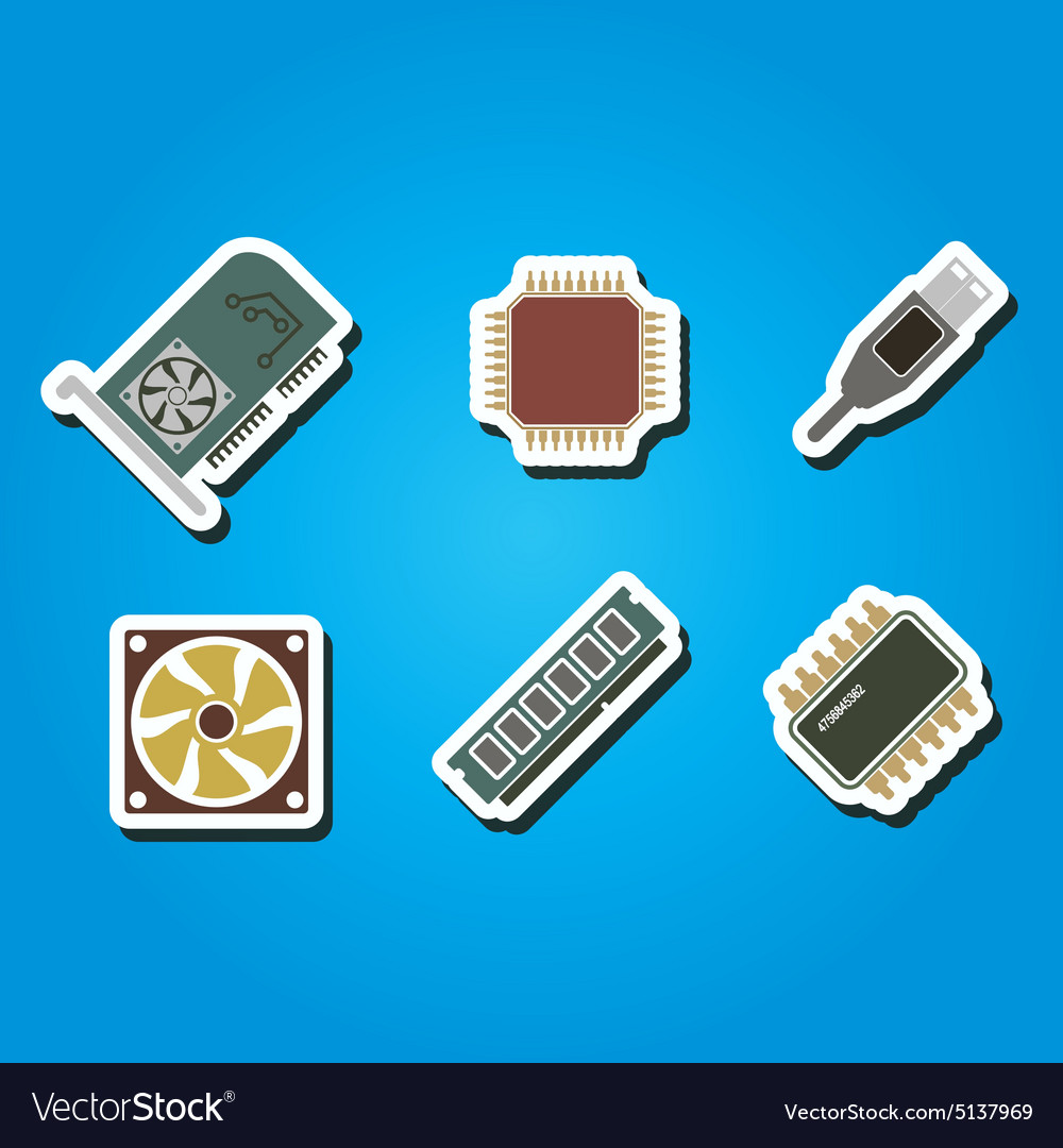 Icons with computer hardware and components