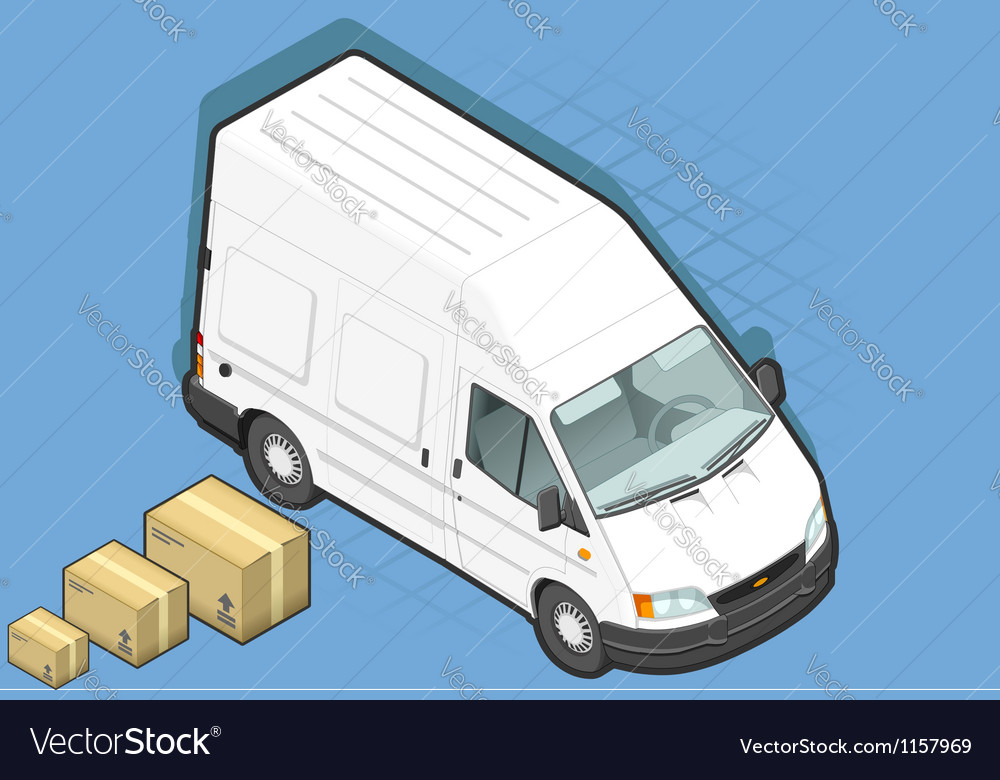 Isometric white van in front view