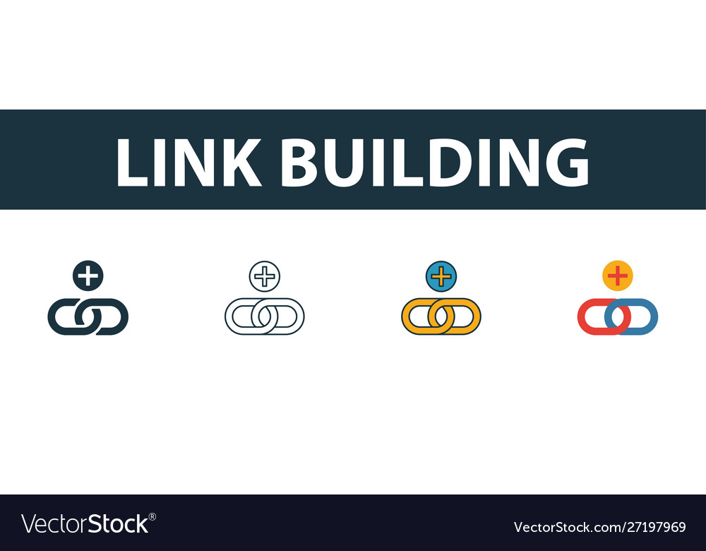 Link building icon set four simple symbols