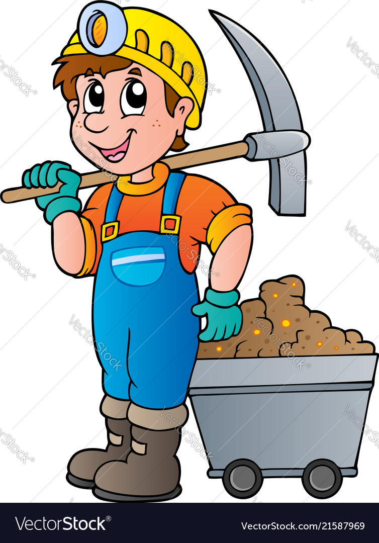 Miner with pickaxe and cart