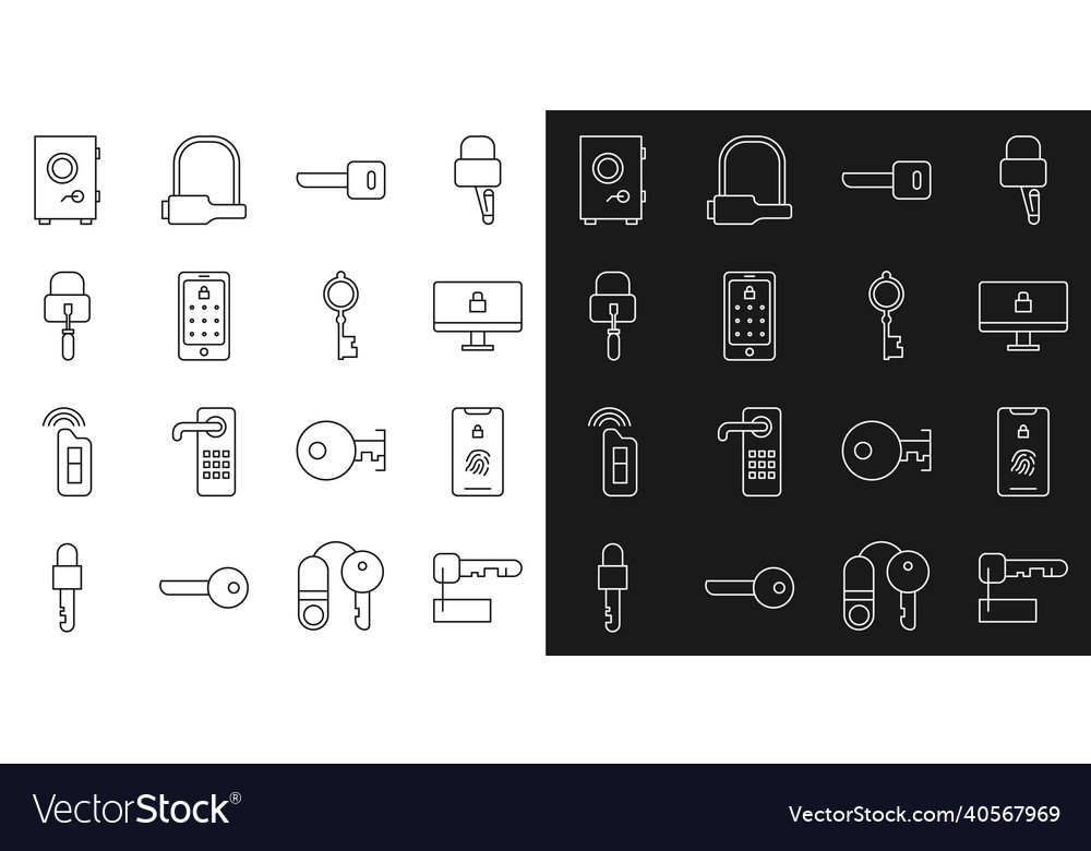 Set line marked key mobile with fingerprint scan vector image Set line marked key mobile with fingerprint scan