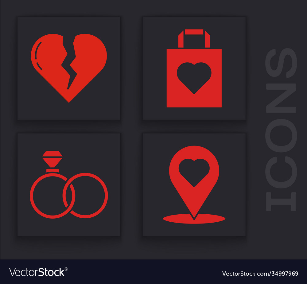 Set map pointer with heart broken vector image Set map pointer with heart broken