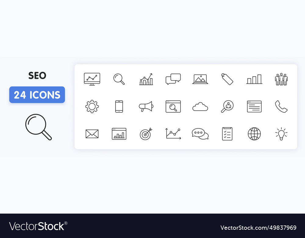 Set of 24 seo and development web icons in line vector image Set of 24 seo and development web icons in line