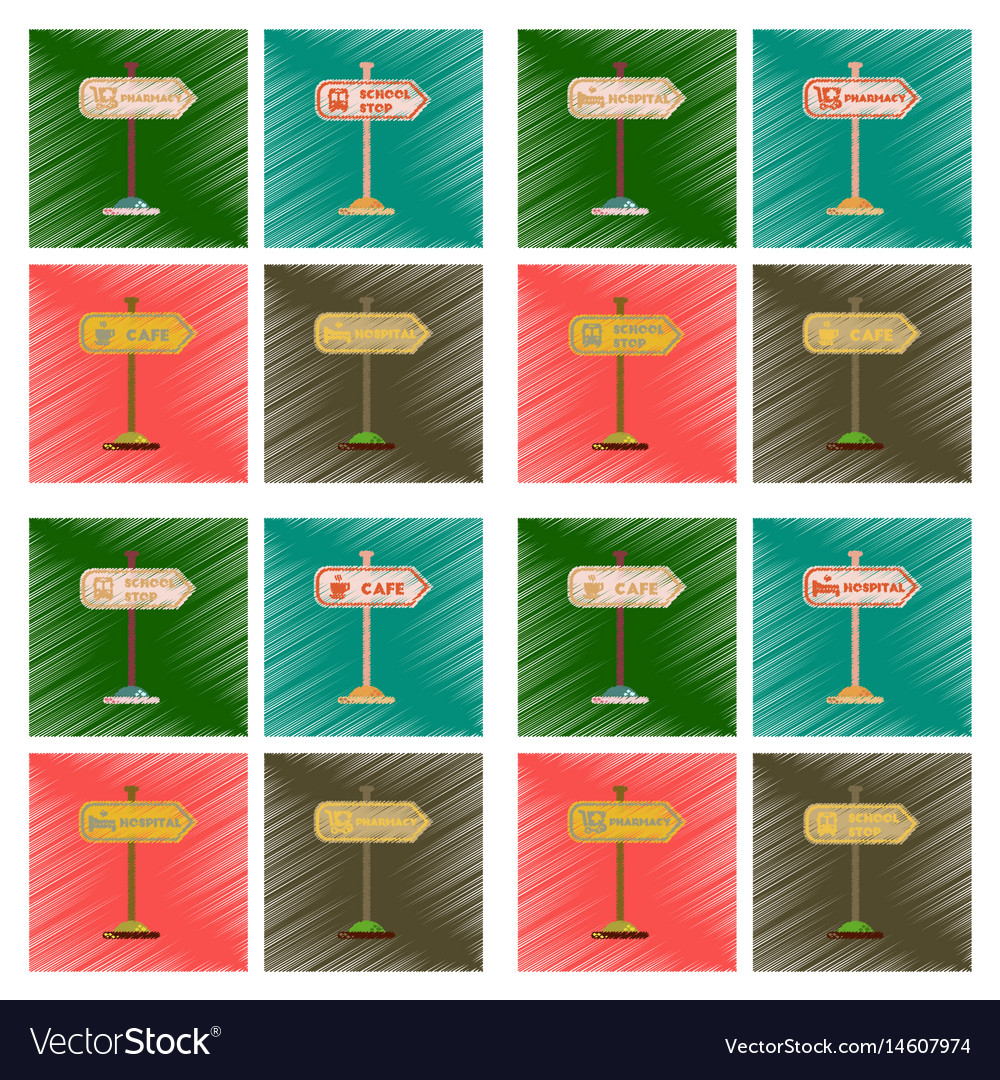 Assembly flat shading style icons school stop