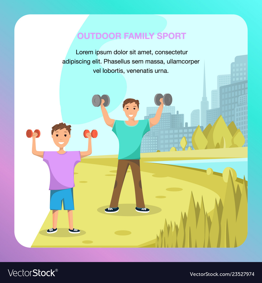 Banner outdoor family sport happy father and son