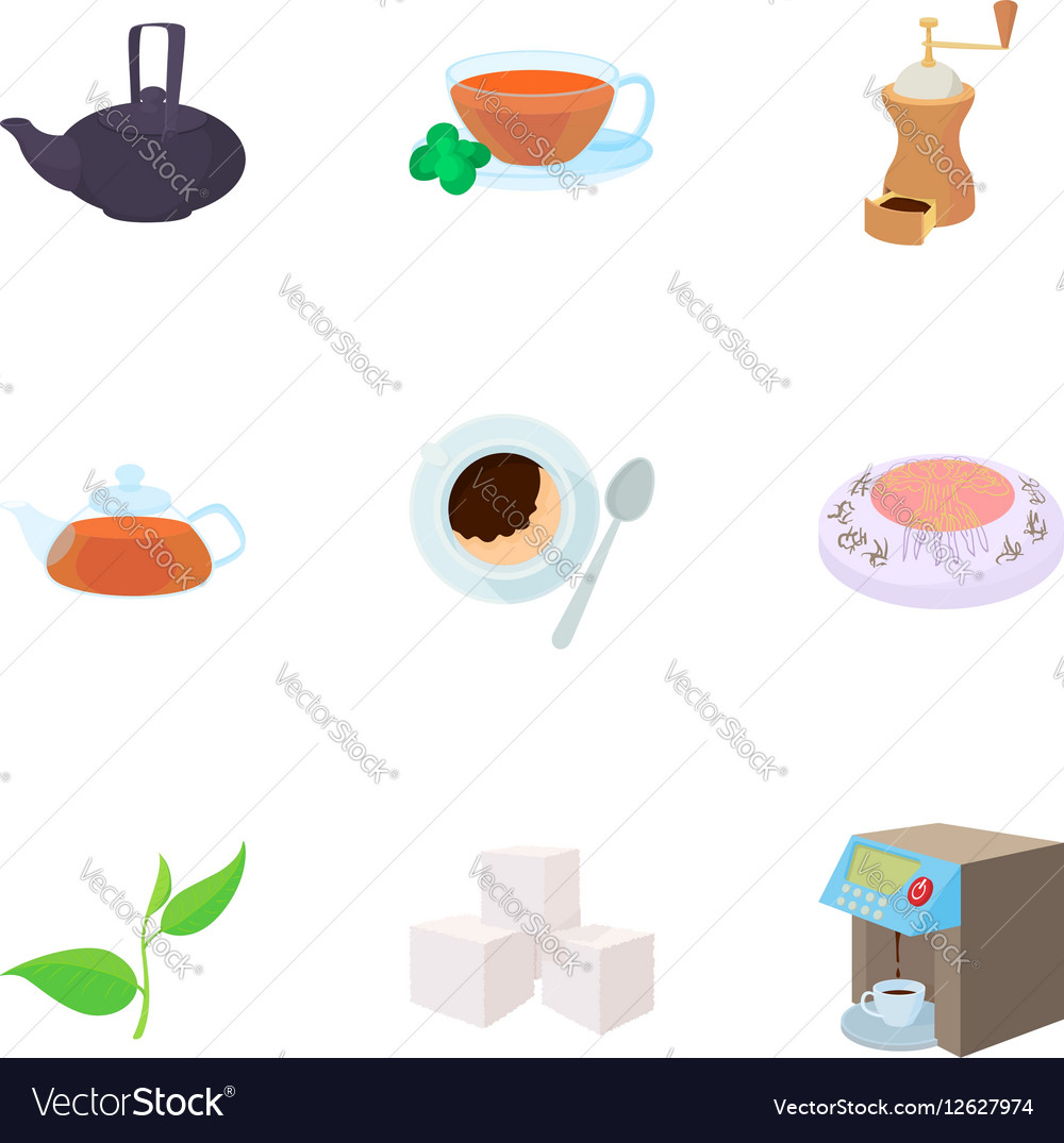 Beverage icons set cartoon style Royalty Free Vector Image