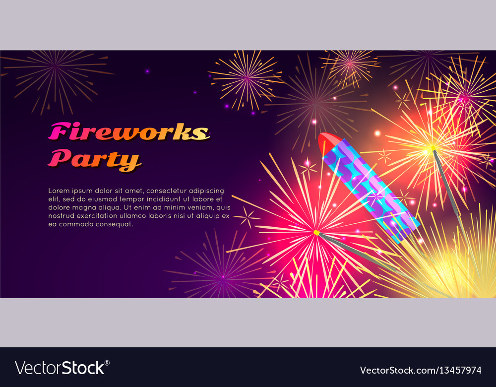 Colourful exploding rockets on bright background