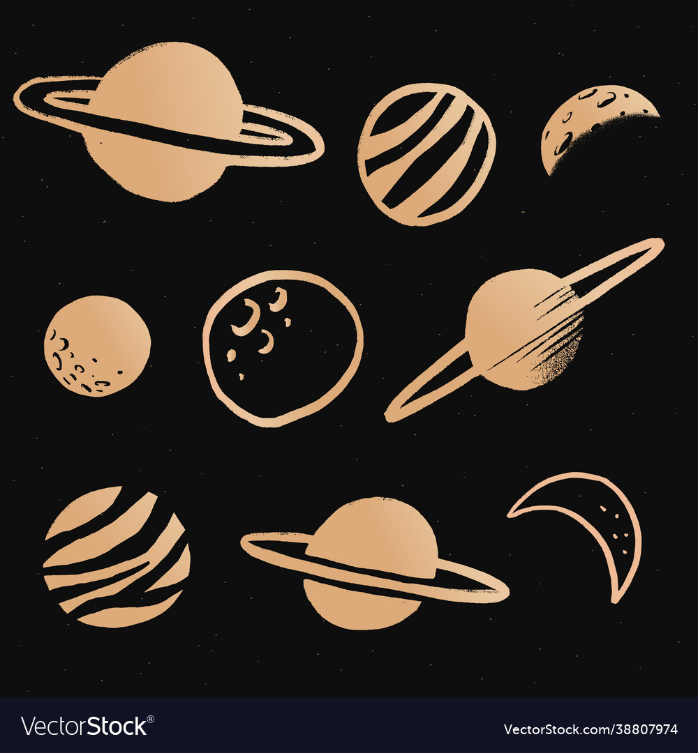 Cute solar system gold galaxy doodle sticker vector image Cute solar system gold galaxy doodle sticker