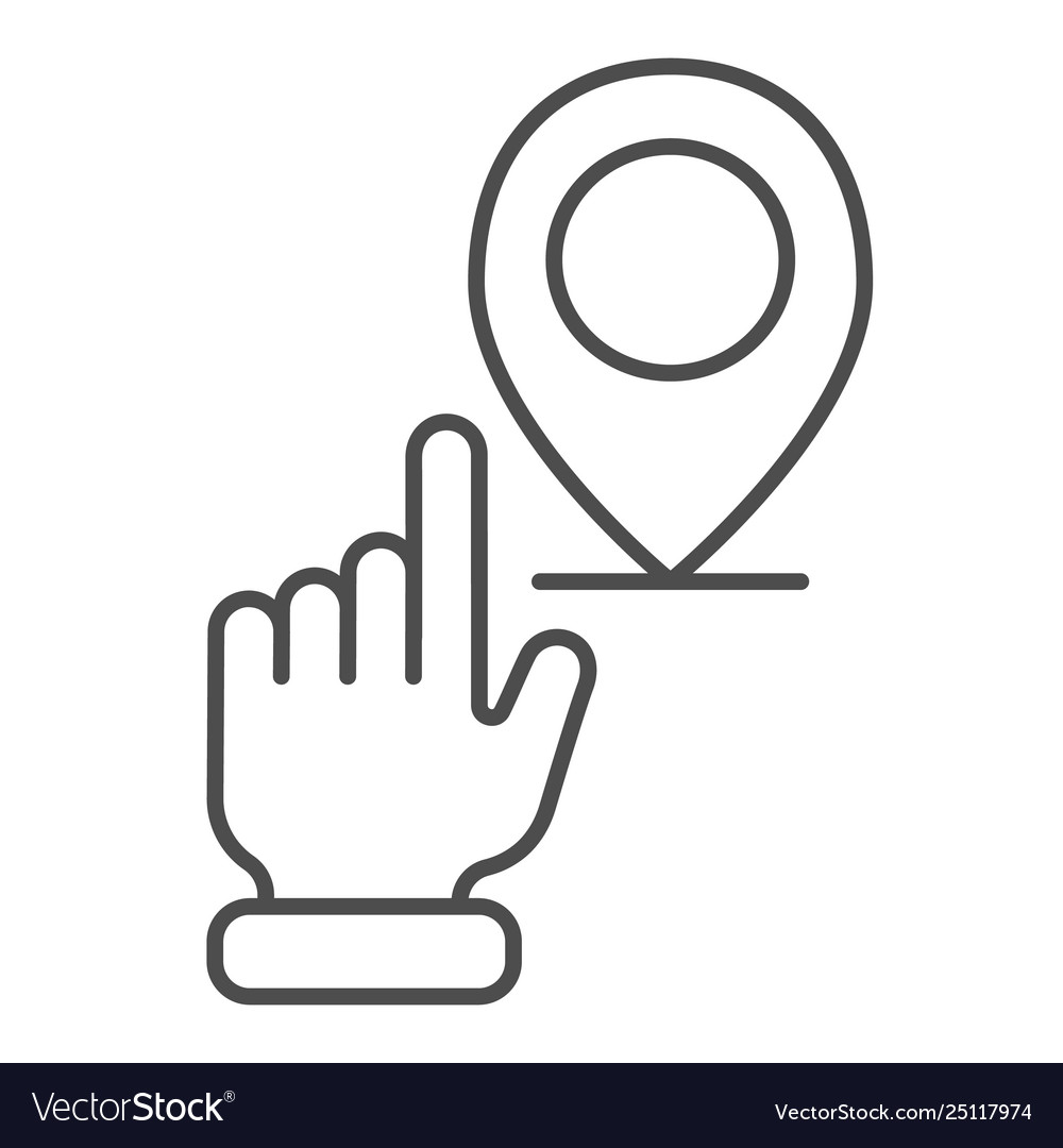 Hand pointing location thin line icon