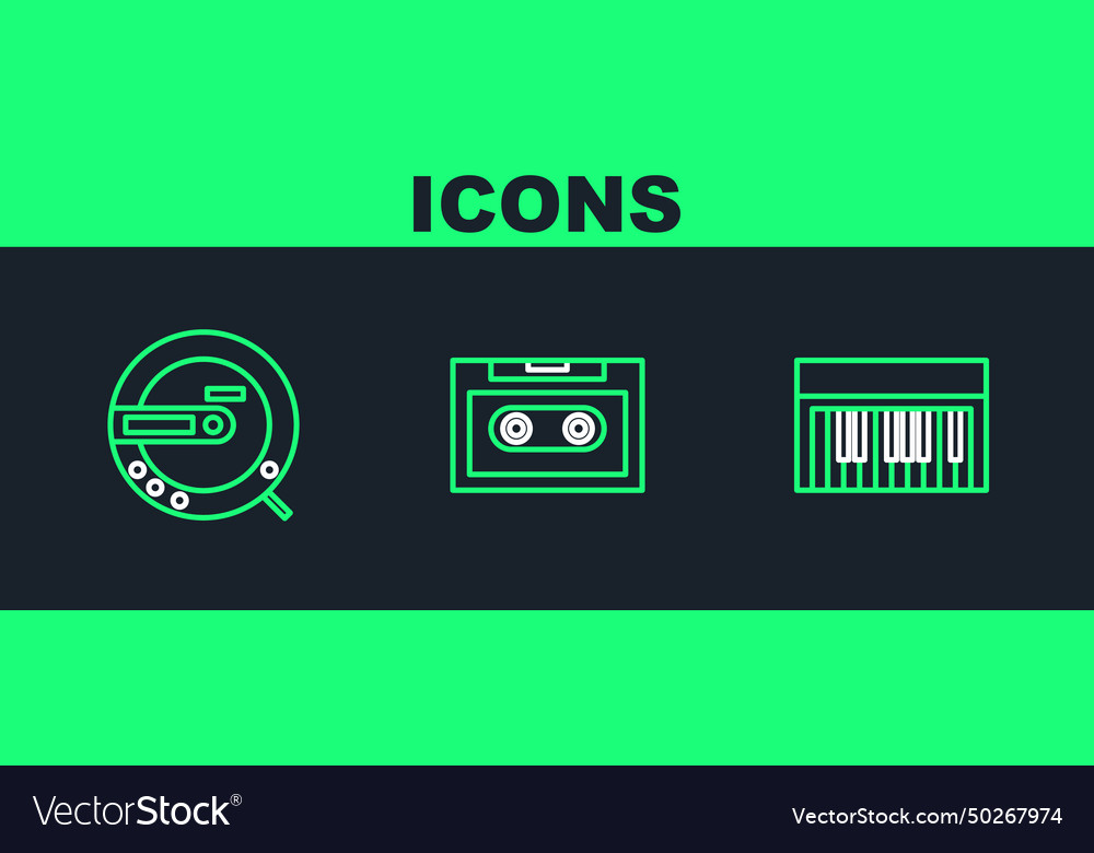 Set line music synthesizer cd player and retro vector image Set line music synthesizer cd player and retro