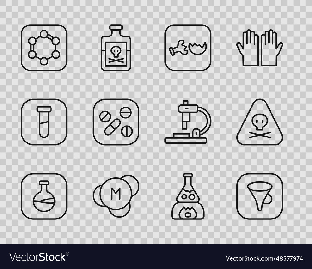 Set line test tube and flask funnel or filter vector image Set line test tube and flask funnel or filter
