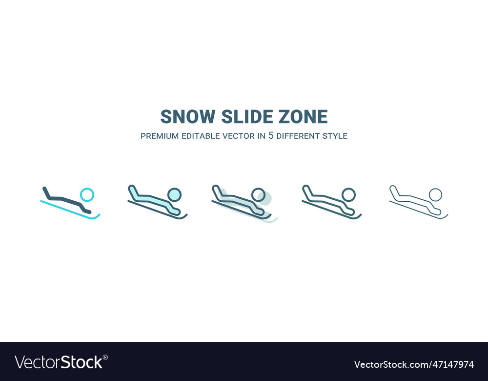 Snow slide zone icon in 5 different style outline