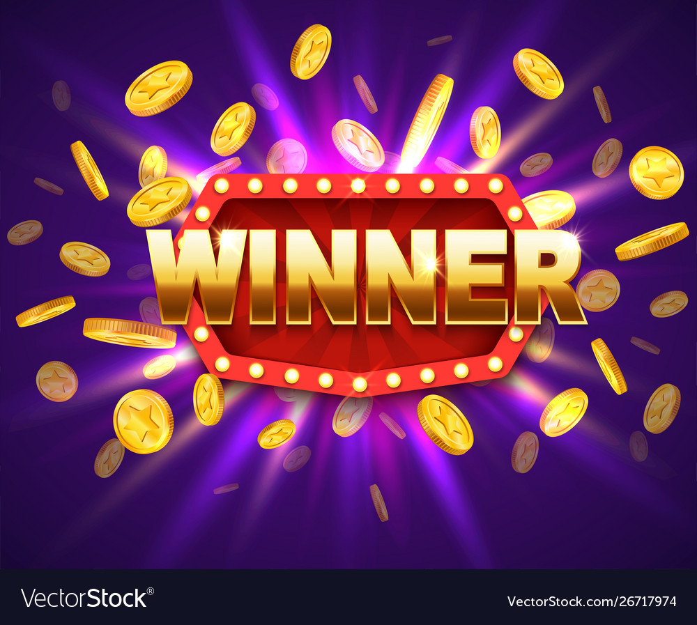 Winner shiny banner with burning lamps and coins Vector Image