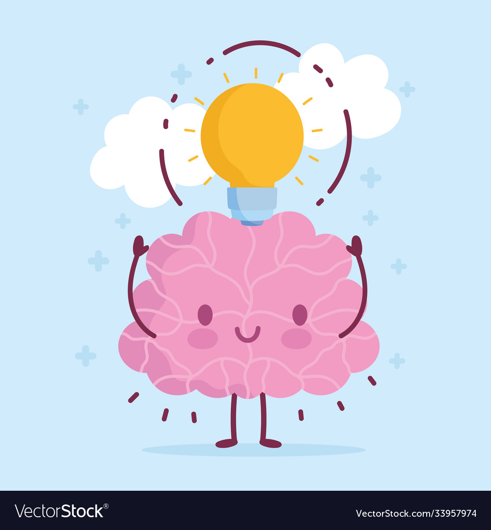 World mental health day cartoon brain light bulb Vector Image