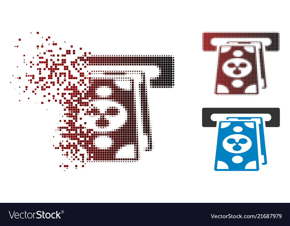 Dissolved pixel halftone ripple atm terminal icon vector image Dissolved pixel halftone ripple atm terminal icon