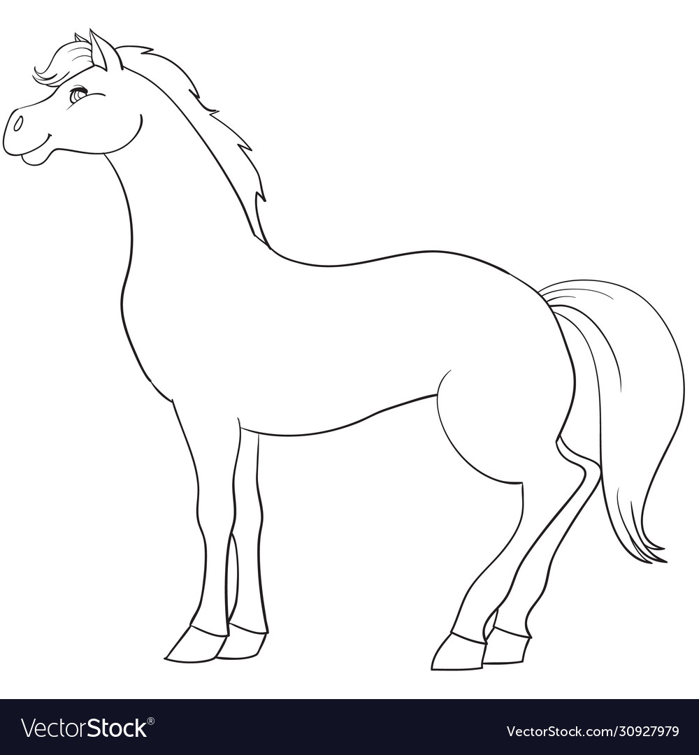 Horse drawn in outline coloring isolated object vector image Horse drawn in outline coloring isolated object