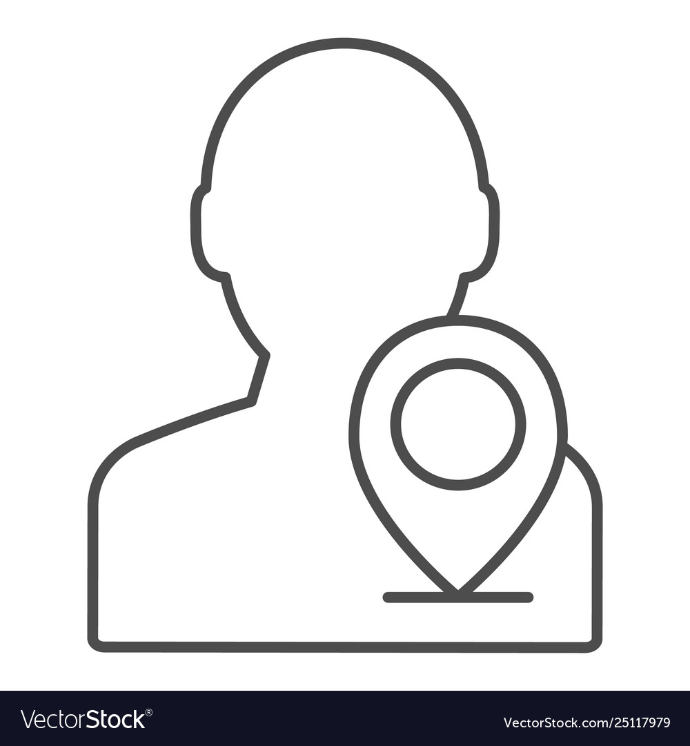 Map pointer with man thin line icon person
