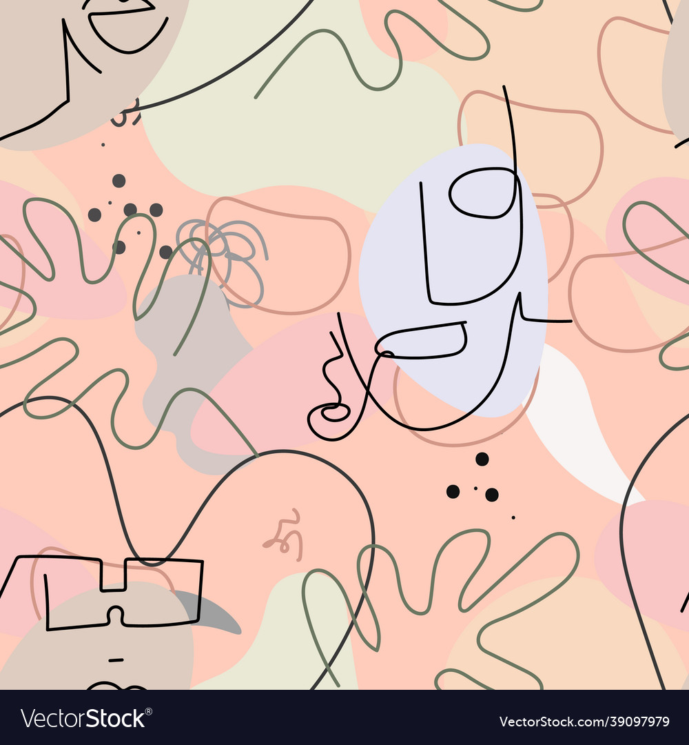 One line drawing abstract face seamless pattern vector image One line drawing abstract face seamless pattern
