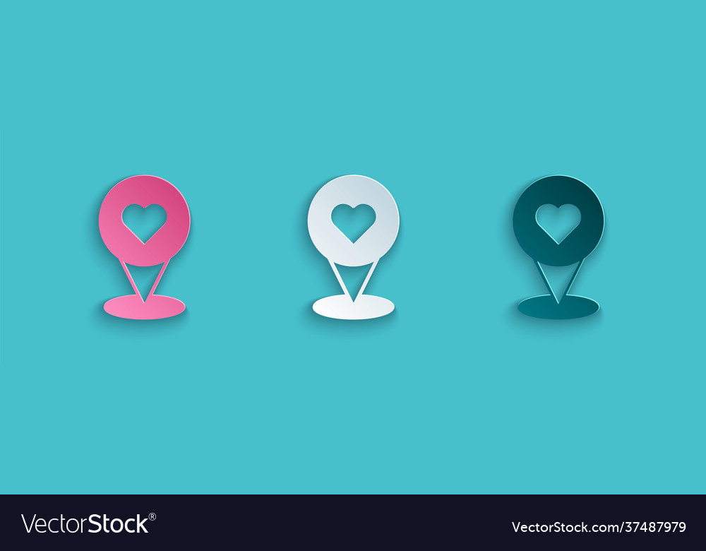 Paper cut map pointer with heart icon isolated vector image Paper cut map pointer with heart icon isolated