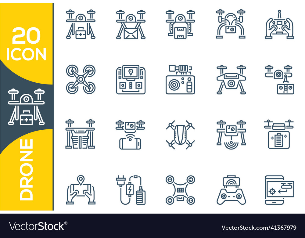 Print set of drone line iconseditable simple